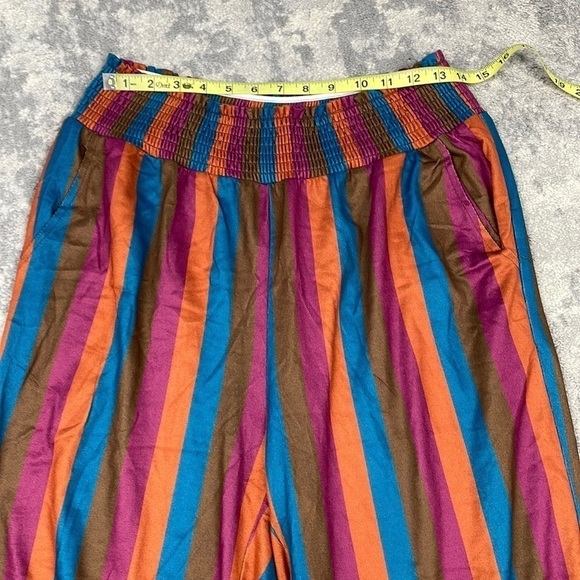 Miss Lulo Kai Autumn Stripes Wide Leg Pull On Pants Smocked Waist Sz XL - Picture 7 of 11